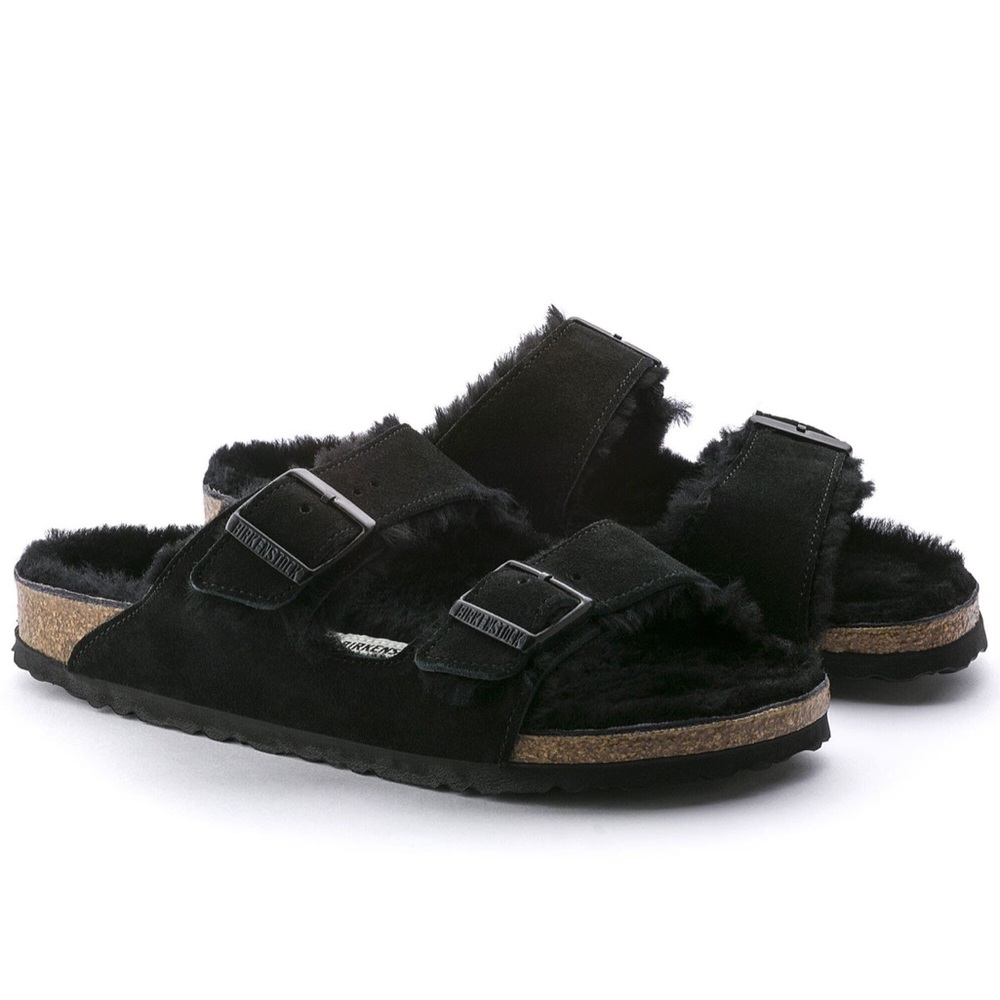 NWT Birkenstock Black Arizona Fur Shearling sandle UK7.5
